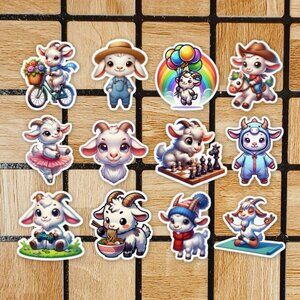 Cute Goat Sticker Pack of 12 Vinyl Stickers Waterproof Die Cut Sticker Set